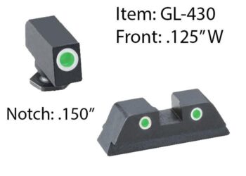https3A2F2Fmedia.chattanoogashooting.com2Fimages2Fproduct2FKQGL4302FKQGL430.jpg Ameriglo Classic 3 Dot Night Sight Set for Glock 42/43 / Front Tritium - Green / Front Outline - White / Rear Tritium - Green / Rear Outline - White