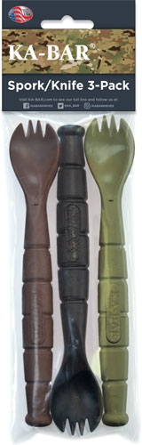 k9909mil_pkg-1.jpg KA-BAR MIL-SPEC SPORK/KNIFE - 3 PACK OD GREEN/BLACK/BROWN