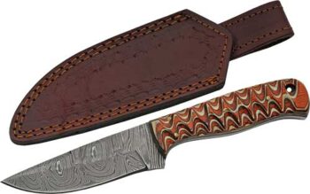 SZCO RITE EDGE 4" RED TWISTED - WOOD HUNTER DAMASCUS W/SHEATH