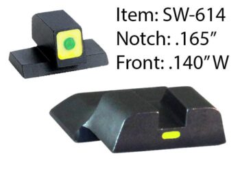 https3A2F2Fmedia.chattanoogashooting.com2Fimages2Fproduct2FKQSW6142FKQSW614.jpg Ameriglo CAP Tritium Night Sights for S&W M&P / Front Tritium - Green / Front Outline - LumiGreen / Style - CAP / Rear Paint Bar - LumiGreen