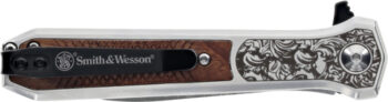S&W KNIFE UNWAVERED SPRING AST - 3.5" SS/ROSEWOOD ENGRV DAGGER